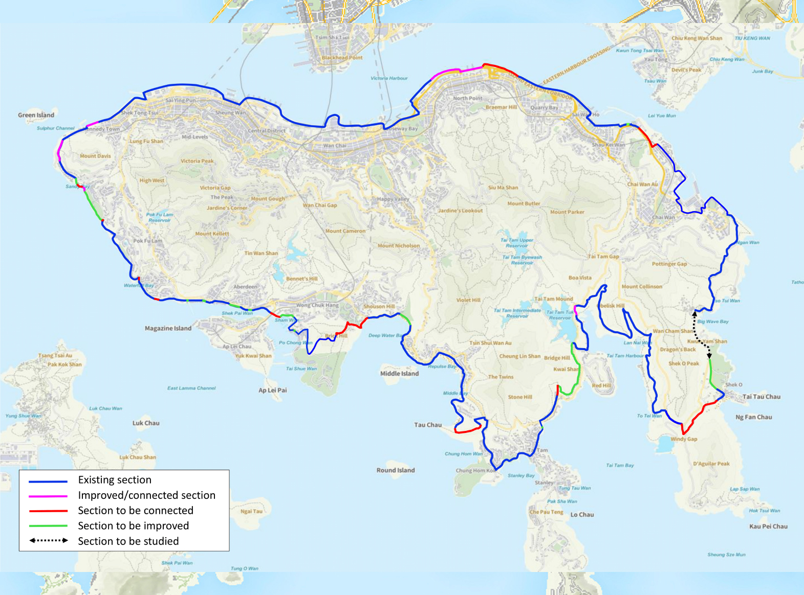 “Round-the-Island Trail on Hong Kong Island – Feasibility Study” – Proposed alignment